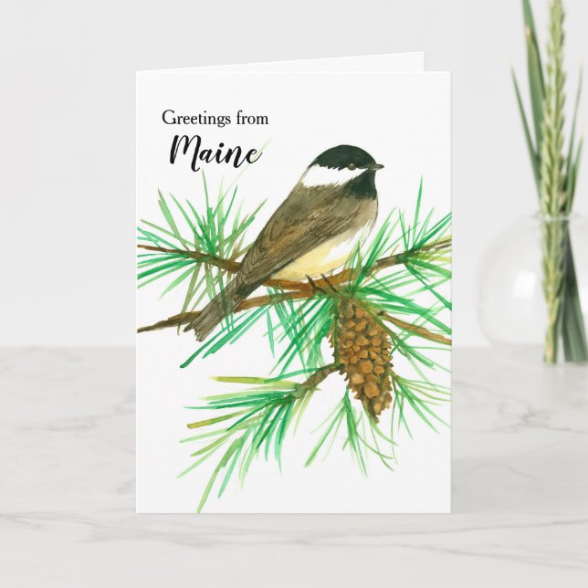 Hälsning från Maine Black Caps Chickadee Kort (Framsida)