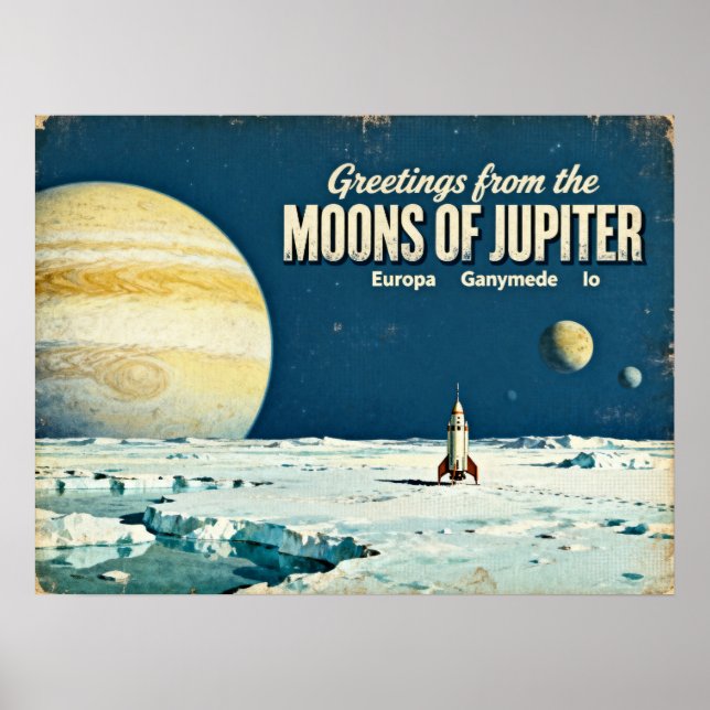 Hälsning från Måne i Jupiter Retro Sci-Fi P Poster (Framsidan)