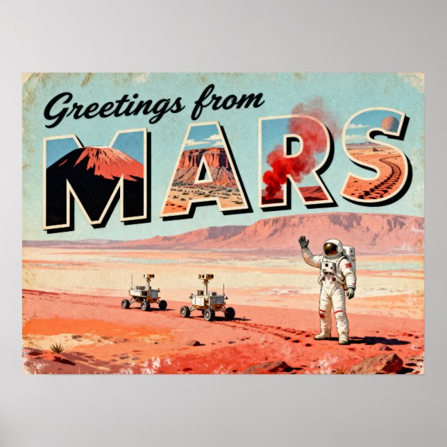 Hälsning från Mars Retro Sci-Fi Poster (Framsidan)