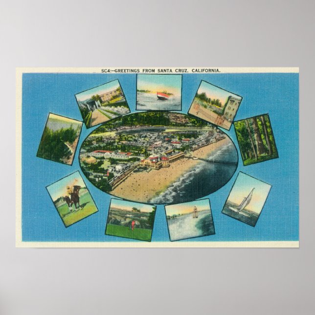 Hälsning Från med Scenia ViewsSanta Cruz, CA Poster (Framsidan)