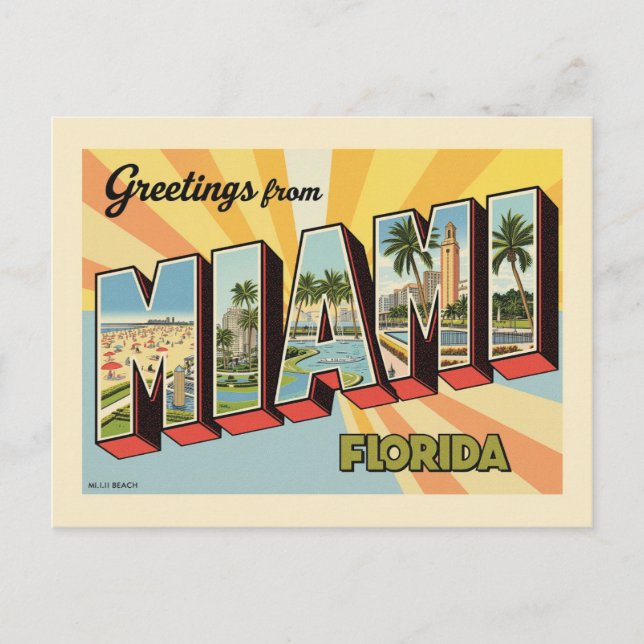 Hälsning från Miami Florida Vintage Vykort (Framsida)
