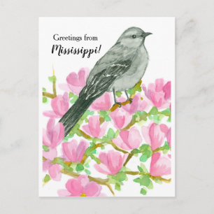 Hälsning från Mississippi Mockingbird Magnolia Vykort