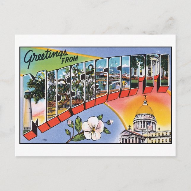 Hälsning från Mississippi Vintage-vykort Vykort (Framsida)