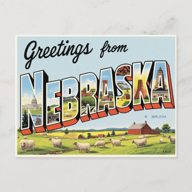 Hälsning från Nebraska Vintage Vykort (Framsida)