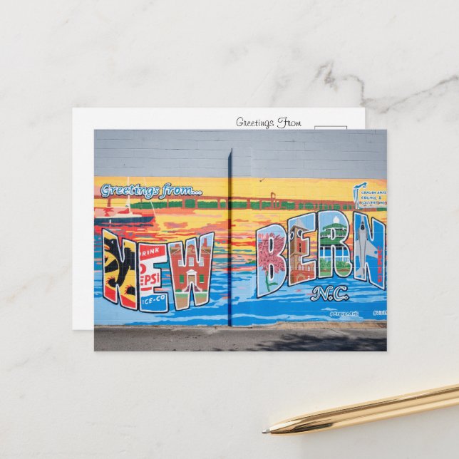 Hälsning från New Bern, North Carolina Vykort (Fram/Back In Situ)
