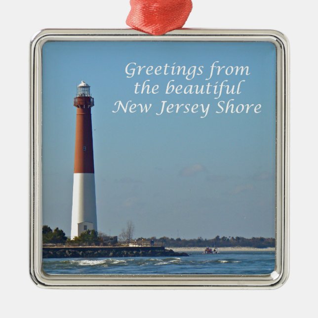 Hälsning från New jersey - Barnegat Light Julgransprydnad Metall (Framsidan)