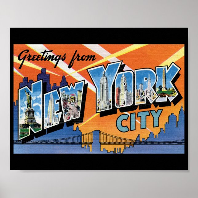 Hälsning från New York CIty Retro-vykort Poster (Framsidan)
