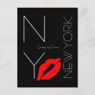 Hälsning från New York Red Lipstick Kiss Black Vykort