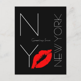 Hälsning från New York Red Lipstick Kiss Black Vykort