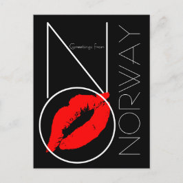 Hälsning från Norge Red Lipstick Kiss Black Vykort