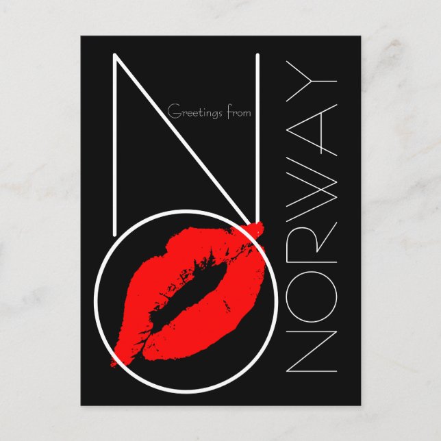 Hälsning från Norge Red Lipstick Kiss Black Vykort (Framsida)
