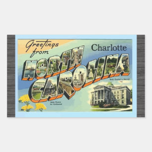 Hälsning från North Carolina Charlotte, Vintage Rektangulärt Klistermärke