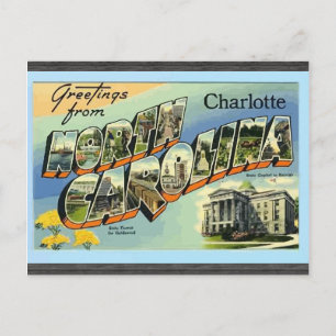 Hälsning från North Carolina Charlotte, Vintage Vykort