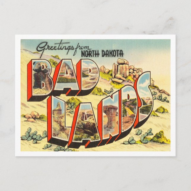 Hälsning från North Dakota, Badlands Travel Vykort (Framsida)