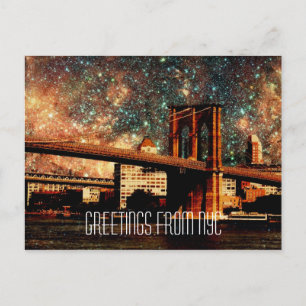 Hälsning från NYC Starry Night Brooklyn Bridge Vykort