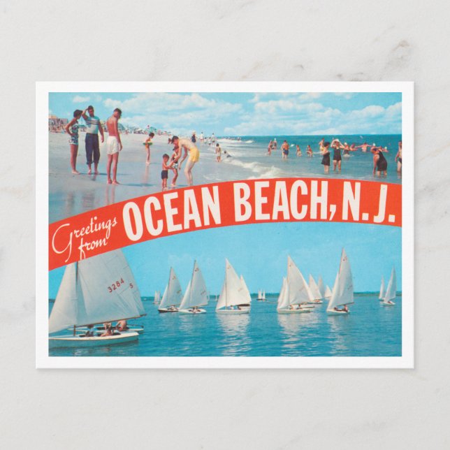 Hälsning från Ocean Beach, New jersey Travel Vykort (Framsida)