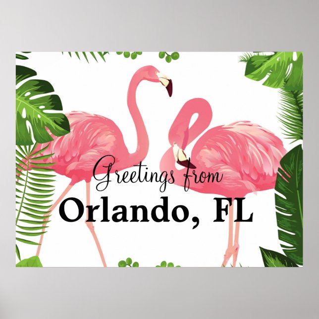 Hälsning från Orlando, FL-rosa flamingos Poster (Framsidan)