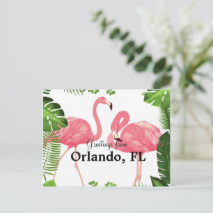 Hälsning från Orlando, FL-rosa flamingos Vykort