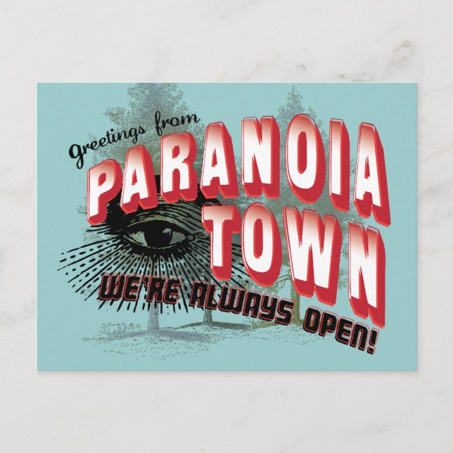 Hälsning från Paranoia Town Vykort (Framsida)