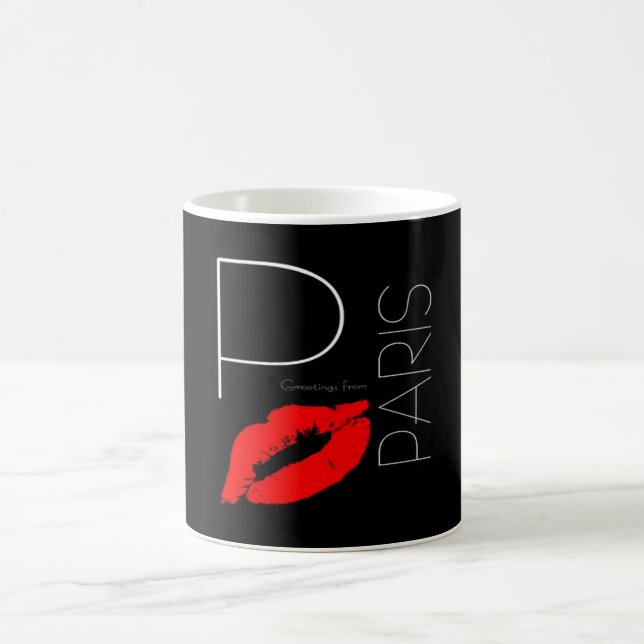 Hälsning från Paris Frankrike Red Lipstick Kiss Kaffemugg (Center)