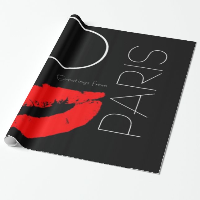 Hälsning från Paris Red Lipstick Kiss Kärlek Presentpapper (Utrullad)