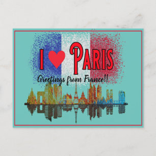 Hälsning från Paris Skyline Fransk Flagga Souvenir Helg Vykort