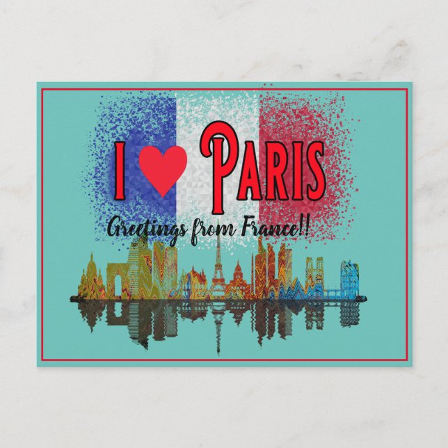 Hälsning från Paris Skyline Fransk Flagga Souvenir Helg Vykort (Framsida)
