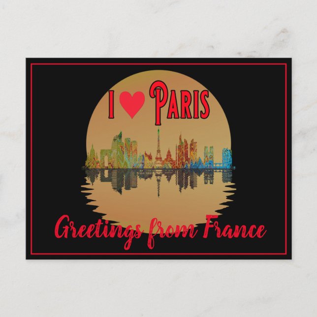 Hälsning från Paris Skyline Sunset Souvenir Helg Vykort (Framsida)