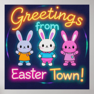 Hälsning från Påsk Town Colorful Bunnies Poster
