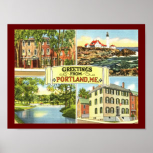 Hälsning från Portland, vykort för Maine Vintage Poster