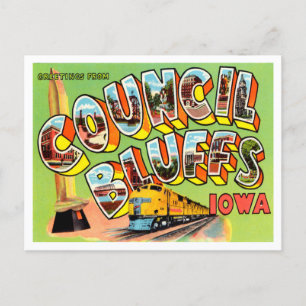 Hälsning från rådet Bluffs, Iowa Vintage resor Vykort