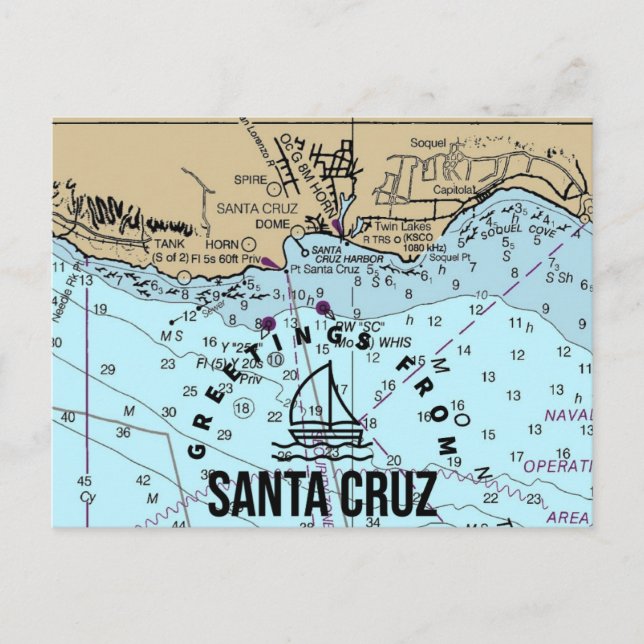 Hälsning från Santa Cruz Nautical Chart Vykort (Framsida)