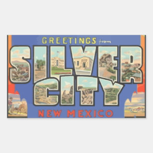 Hälsning från Silver City New mexico , Vintage Rektangulärt Klistermärke