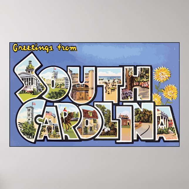 Hälsning från South Carolina, Vintage Poster (Framsidan)