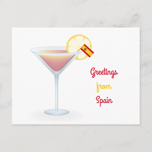 Hälsning från Spanien Cocktail Helgdag-vykort Helg Vykort (Framsida)