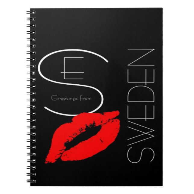 Hälsning från Sverige Red Lipstick Kärlek Kiss Bla Anteckningsbok Med Spiral (Framsidan)