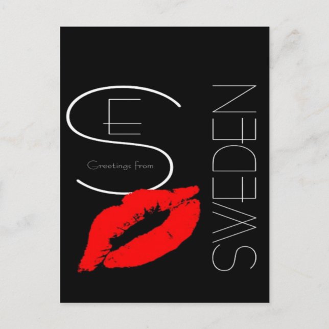 Hälsning från Sverige Red Lipstick Kärlek Kiss Bla Vykort (Framsida)