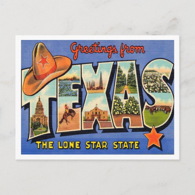 Hälsning från Texas, Lone Star State Travel Vykort (Framsida)