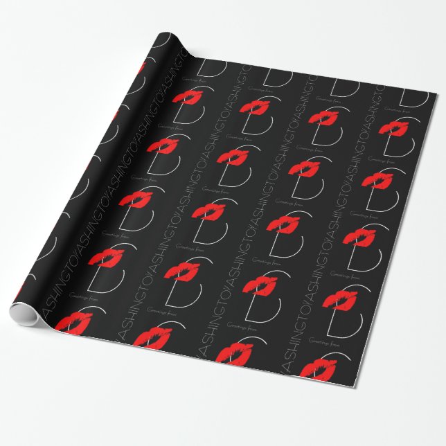 Hälsning från Washington D.C. Red Lipstick Kiss Presentpapper (Utrullad)