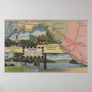 Hälsning från Westerna Maryland (Detaljerade Karta Poster