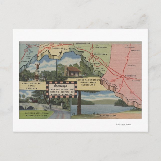 Hälsning från Westerna Maryland (Detaljerade Karta Vykort (Framsida)