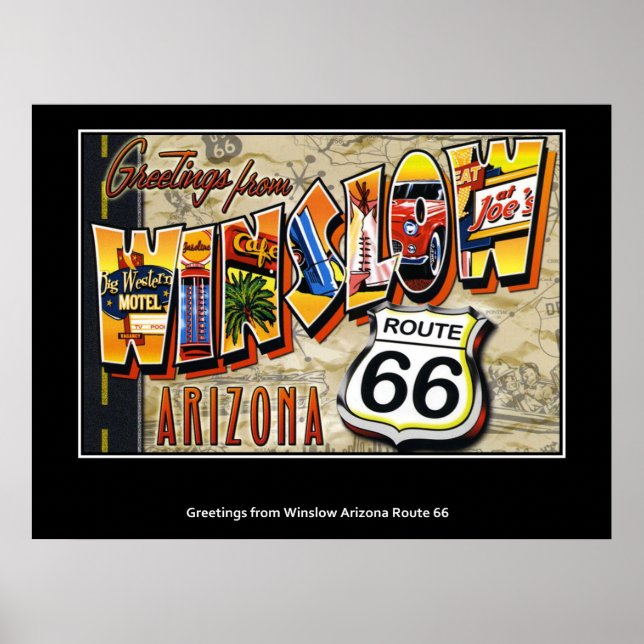 Hälsning från Winslow Arizona Route 66 Poster (Framsidan)