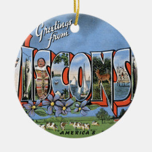 Hälsning från Wisconsin Julgransprydnad Keramik