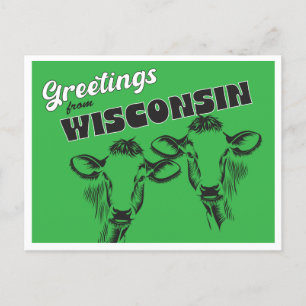 Hälsning från Wisconsin med Vintage Cows Teckning Vykort