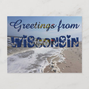 Hälsning från Wisconsin Statlig flagga USA Heart Vykort