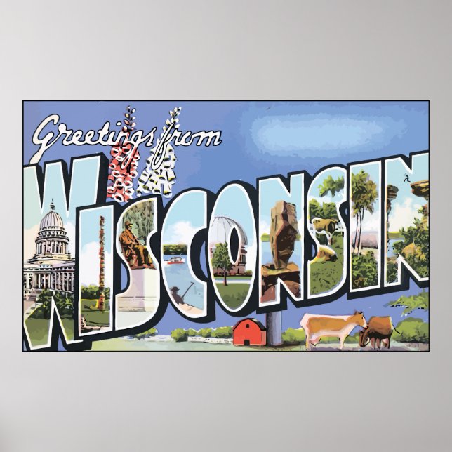 Hälsning från Wisconsin, Vintage Poster (Framsidan)