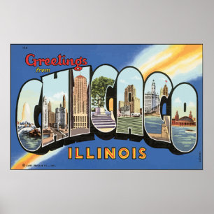 Hälsning from Chicago Illinois, Vintage Poster