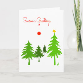Hälsning, Gräs Träd, 1 stjärna, 1 röd ornament Helgkort