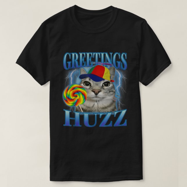 Hälsning Huzz Lollipop Cat Meme T Shirt (Design framsida)