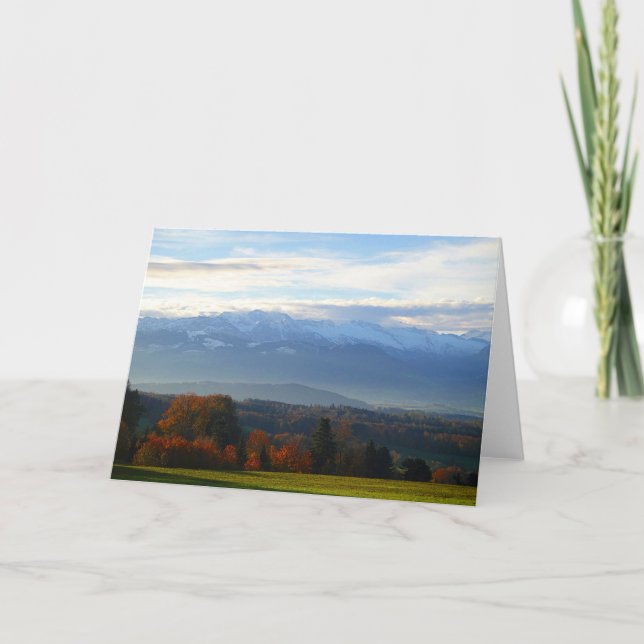 Hälsning karta under hösten träd före bergen kort (Framsida)